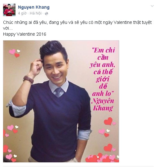 MC Nguy&ecirc;n Khang gửi lời ch&uacute;c trong ng&agrave;y Valentine 14/1: