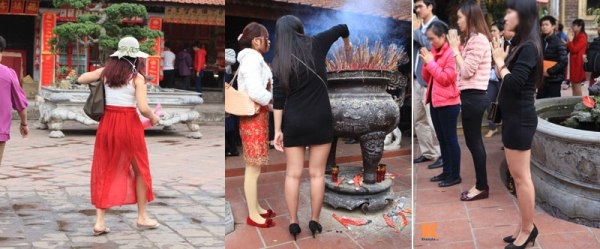 Đi lễ ch&ugrave;a n&ecirc;n chọn những trang phục giản dị, k&iacute;n đ&aacute;o, kh&ocirc;ng mặc những trang phục hở hang như thế n&agrave;y. Ảnh: internet.