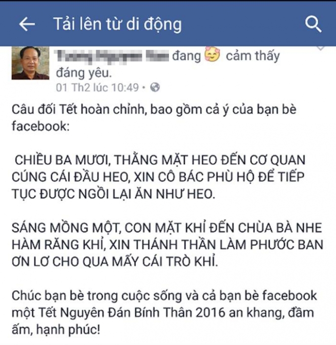 Hai c&acirc;u đối tr&ecirc;n facebook c&aacute; nh&acirc;n B&aacute;c sĩ Nguyễn Văn