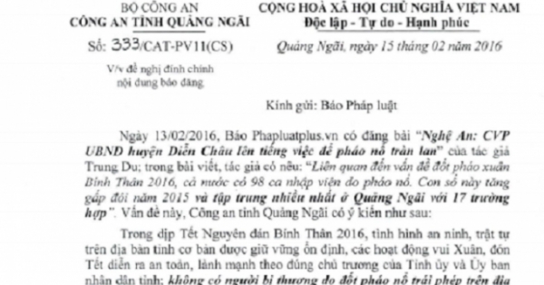 Công an tỉnh Quảng Ngãi lên tiếng về số người bị thương do pháo nổ