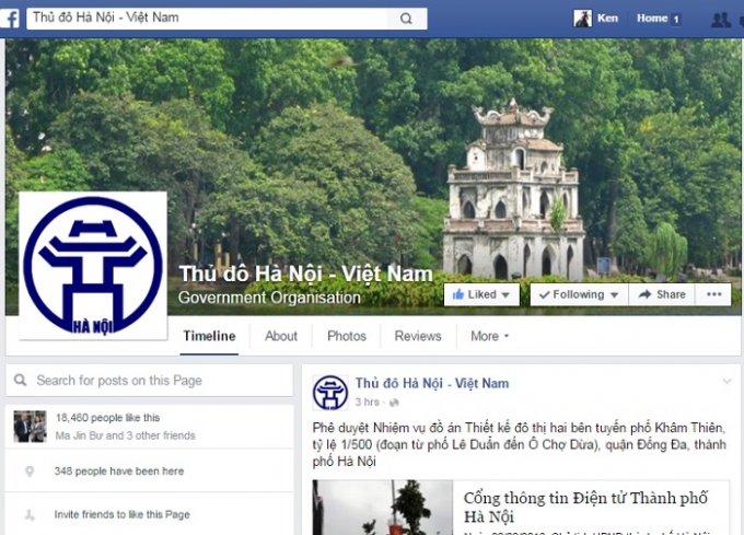 Trang fanpage của Ch&iacute;nh quyền H&agrave; Nội.
