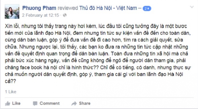Chia sẻ của facebooker tr&ecirc;n fanpage.