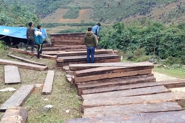 Điểm tập kết gỗ của C&ocirc;ng ty Phương Đạt. Ảnh: B&aacute;o Giao th&ocirc;ng.