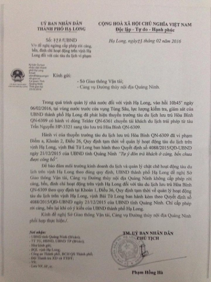C&ocirc;ng văn chỉ đạo của UBND TP Hạ Long gửi đến c&aacute;c đơn vị chức năng li&ecirc;n quan.