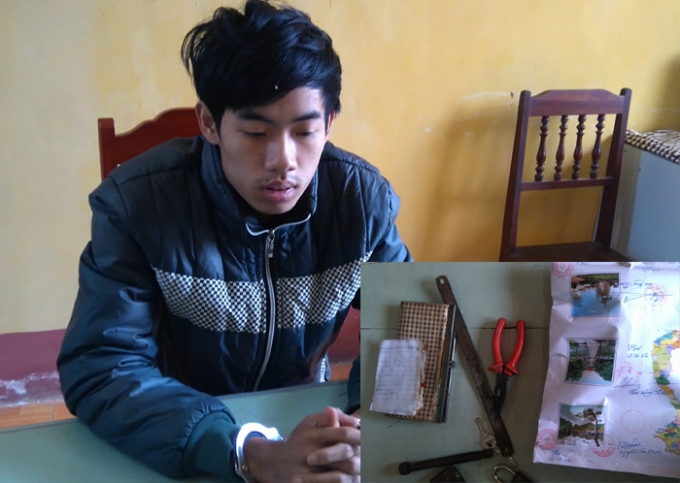 Đối tượng Sơn v&agrave; tang vật thu được.