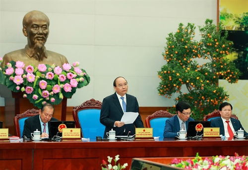 Thủ tướng Nguyễn Xu&acirc;n Ph&uacute;c ph&aacute;t biệu tại Phi&ecirc;n họp Ch&iacute;nh phủ thường kỳ th&aacute;ng 1 năm 2017. Ảnh:Thống Nhất-TTXVN