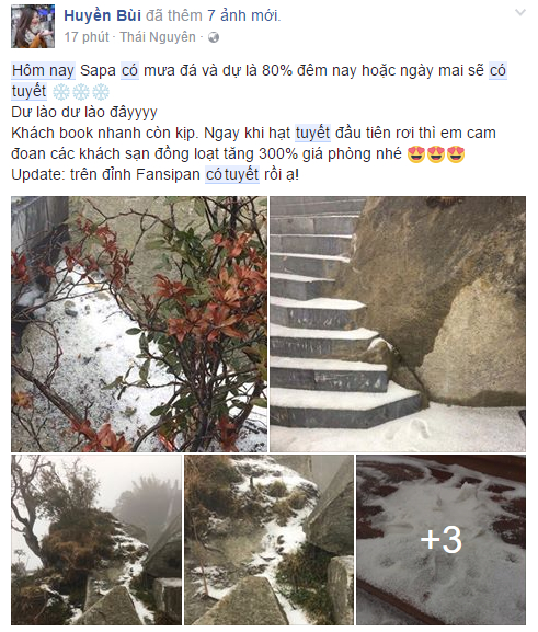 &nbsp;Cộng đồng mạng th&iacute;ch th&uacute; chia sẻ h&igrave;nh ảnh tuyết rơi tr&ecirc;n đỉnh Fansipan.