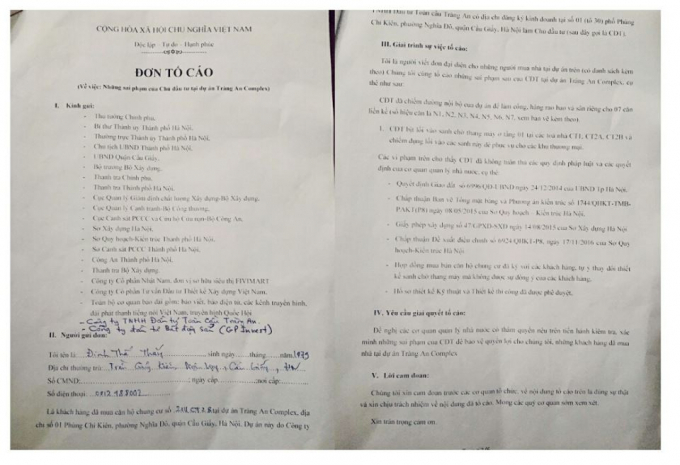 Đơn tố c&aacute;o chủ đầu tư x&acirc;y dựng sai thiết kế.