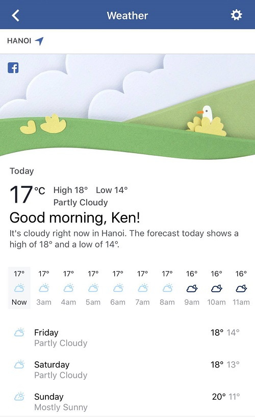 T&iacute;nh năng Dự b&aacute;o thời tiết - Weather Greatings mới được Facebook tung ra phục vụ người d&ugrave;ng trong bản cập nhật mới đ&acirc;y.