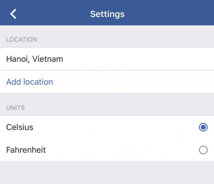 Giao diện C&agrave;i đặt gi&uacute;p người d&ugrave;ng c&oacute; thể th&ecirc;m địa điểm cần xem dự b&aacute;o thời tiết v&agrave; t&ugrave;y chỉnh hiển thị.