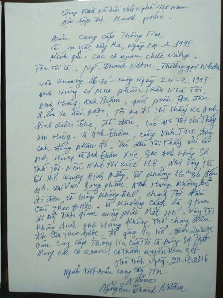 Bằng chứng khẳng định &ocirc;ng H&ugrave;ng kh&ocirc;ng c&oacute; mặt tại hiện trường vụ nổ lựu đạn.