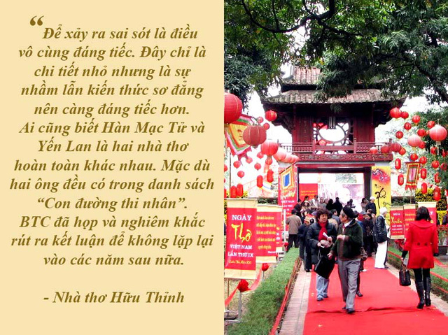 Nh&agrave; thơ Hữu Thỉnh l&ecirc;n tiếng về nhầm ảnh, sai thơ trong Ng&agrave;y thơ Việt Nam&nbsp;- Thay mặt cho Hội Nh&agrave; văn Việt Nam v&agrave; Ban tổ chức Ng&agrave;y thơ Việt Nam lần thứ 15, nh&agrave; thơ Hữu Thỉnh đ&atilde; gửi lời xin lỗi đến độc giả, c&ocirc;ng ch&uacute;ng v&agrave; gia đ&igrave;nh c&aacute;c nh&agrave; thơ về sự cố nhầm ảnh, in sai thơ.