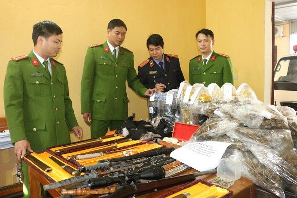 Hơn 20kg quả thuốc phiện c&ugrave;ng số lượng lớn vũ kh&iacute;, tay gấu...được ph&aacute;t hiện trong nh&agrave; đối tượng.