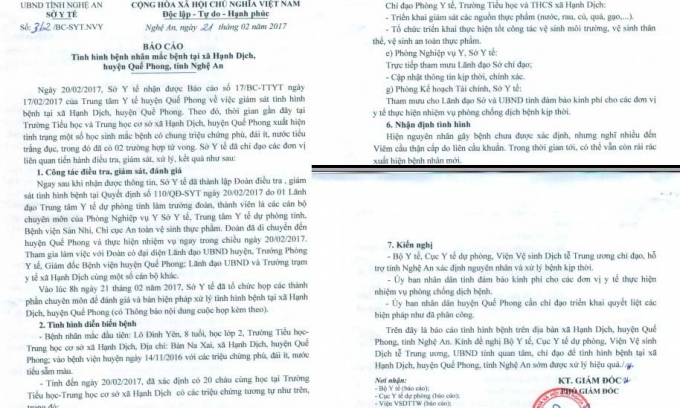 Văn bản Sở Y tế Nghệ An về sự việc. Ảnh: Văn B&igrave;nh