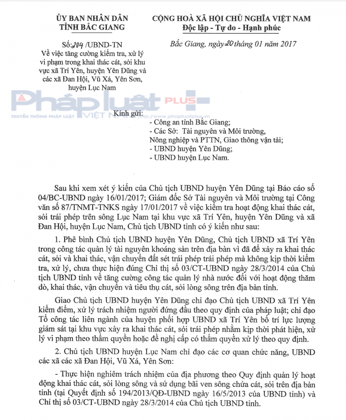 Văn bản ph&ecirc; b&igrave;nh Chủ tịch UBND huyện Y&ecirc;n Dũng v&igrave; để