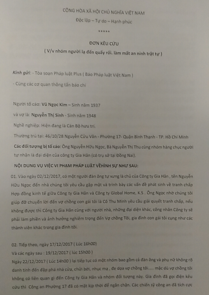 Đơn k&ecirc;u cứu của &ocirc;ng Kim.