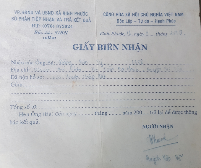 UBND x&atilde; Vĩnh Phước nhận đơn khiếu nại của &ocirc;ng T&ugrave;y&nbsp;v&agrave;o năm 2009 rồi im lặng