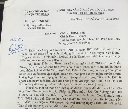 Kỳ 4 &ndash; Bắc Giang: UBND huyện Y&ecirc;n Dũng thừa  nhận c&oacute; b&aacute;n đất tr&aacute;i thẩm quyền