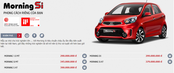 Gi&aacute; xe Kia Morning th&aacute;ng 3/2018.