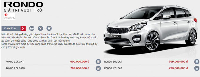 Gi&aacute; xe Kia Rondo mới nhất th&aacute;ng 3/2018.
