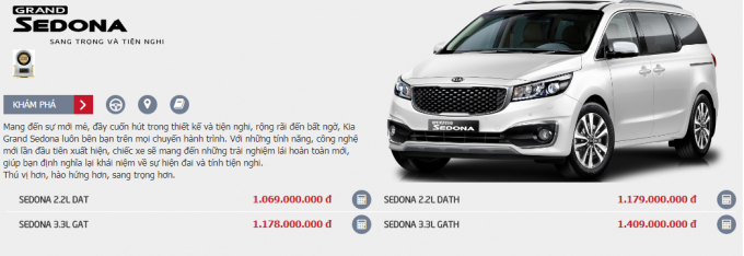 Gi&aacute; xe Kia Sedona mới nhất th&aacute;ng 3/2018.