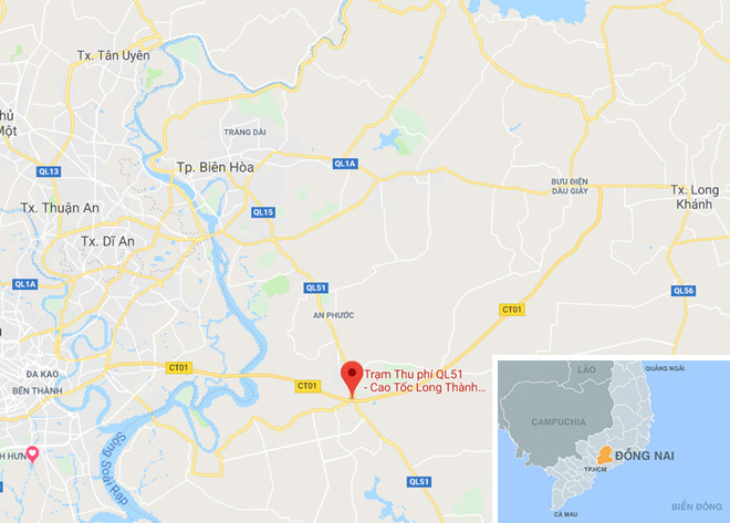 Trạm thu ph&iacute; đường cao tốc TP.HCM - Long Th&agrave;nh - Dầu Gi&acirc;y, nơi xảy ra vụ việc. Ảnh:&nbsp;Google Maps.&nbsp;