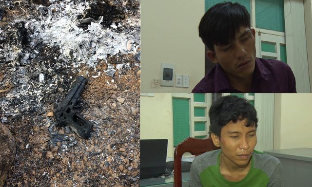 Trần Anh Tuấn v&agrave; Nguyễn Vũ Ho&agrave;ng Nam (&aacute;o sơ mi sẫm) 2 nghi can g&acirc;y ra vụ cướp.