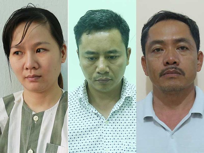 Trần Thị Đ&agrave;o v&agrave; c&aacute;c đồng phạm tại cơ quan c&ocirc;ng an. (Ảnh do c&ocirc;ng an cung cấp)