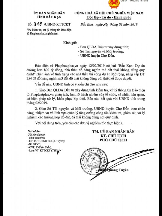 C&ocirc;ng văn của UBND tỉnh y&ecirc;u cầu l&agrave;m r&otilde; tr&aacute;ch nhiệm của tổ chức, c&aacute; nh&acirc;n sau khi Ph&aacute;p luật Plus phản &aacute;nh.