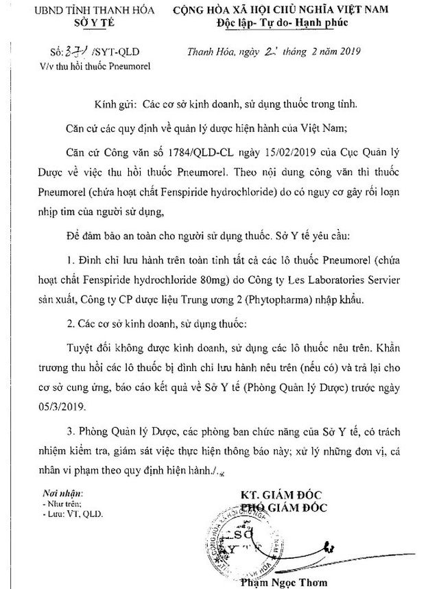 Theo Cục Quản l&yacute; Dược, thuốc Pneumorel (chứa hoạt chất Fenspiride hydrochloride) c&oacute; nguy cơ g&acirc;y rối loạn nhịp tim của người sử dụng.