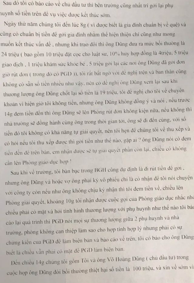 Một phần trong b&aacute;o của của Trường Mầm non T&acirc;y Thạnh 2 về việc phụ huynh gửi đơn tố c&aacute;o&nbsp;