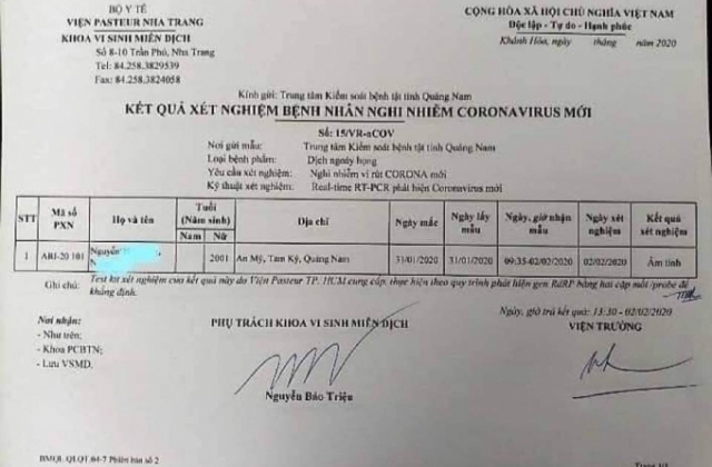 Quảng Nam: Nữ du học sinh trở về từ Vũ Hán âm tính với virus Corona