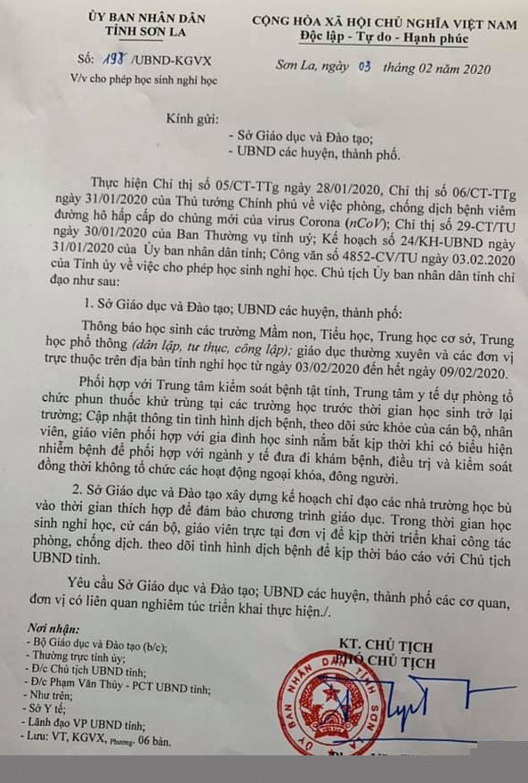 Phòng dịch virus corona: Sơn La chính thức cho học sinh nghỉ học