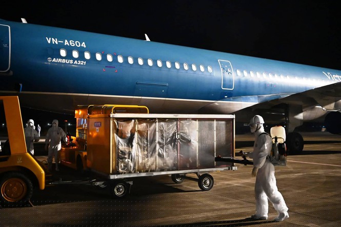 Tiến hành phun xịt khử trùng hành lý ký gửi.