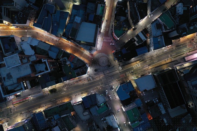 Đường phố vắng lặng của Daegu nhìn từ trên cao. Ảnh: YONHAP