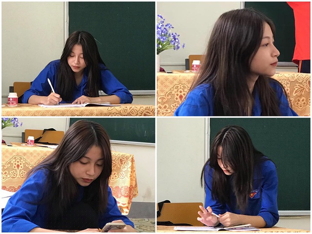 Quách Thúy Hằng (sinh năm 2005, Nghệ An) được nhiều người chú ý trong khoảnh khắc mặc trang phục áo đoàn cùng vẻ đẹp mặt mộc xinh xắn.