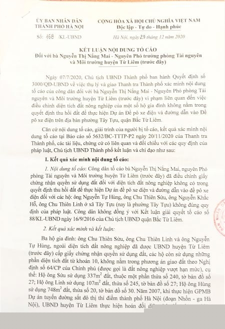 Kết luận số 168 nội dung công dân tố cáo.