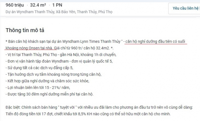 Thông tin quảng bá dự án nghỉ dưỡng Wyndham Thanh Thủy với nhiều ưu đãi. Đặc biệt là có suối khoáng nóng trên các trang website.