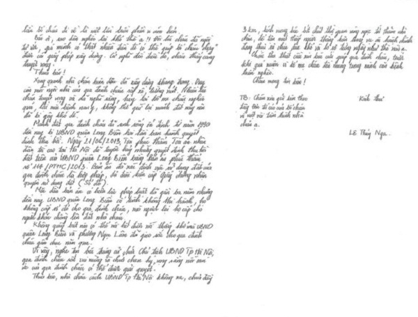 Nội dung bức thư nữ sinh L&ecirc; Thu&yacute; Nga gửi Chủ tịch UBND TP H&agrave; Nội.