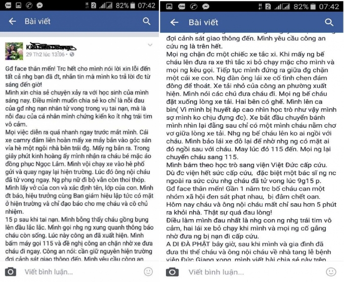 Status b&agrave;y tỏ sự phẫn uất đối với th&aacute;i độ v&ocirc; cảm của người g&acirc;y tai nạn v&agrave; người đi đường.