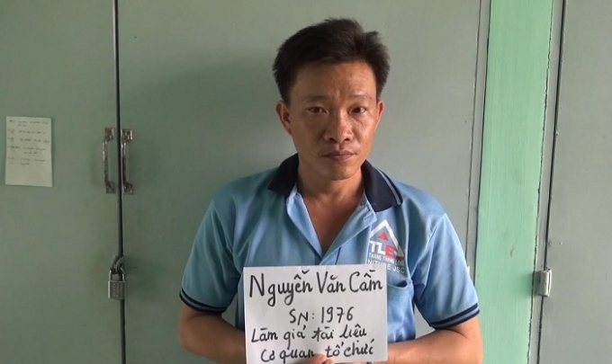 Đối tượng Nguyễn Văn Cầm tại cơ quan c&ocirc;ng an.