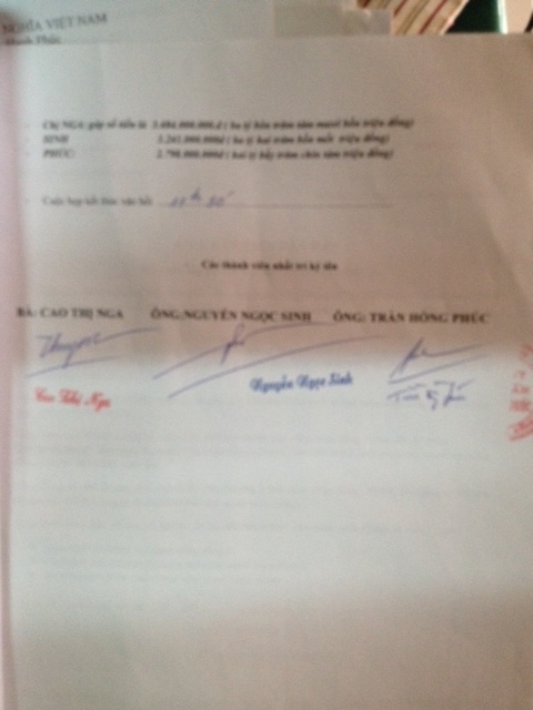 Bi&ecirc;n bản &ocirc;ng Sinh g&oacute;p vốn