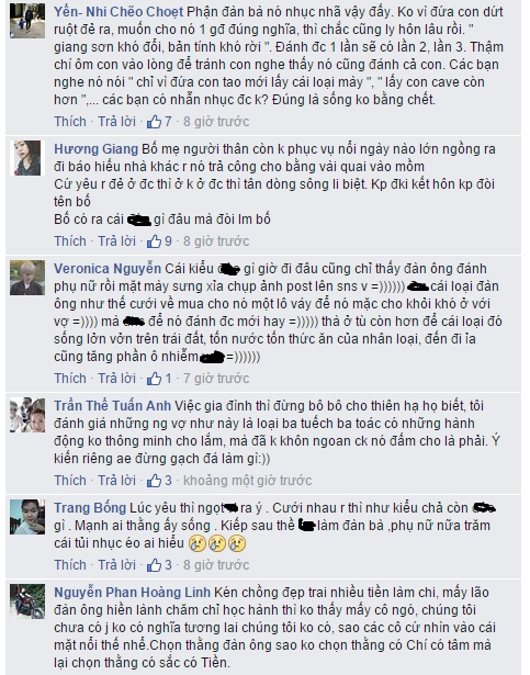 Hầu hết mọi người tỏ ra phẫn nộ trước h&agrave;nh động vũ phu của người chồng. Nguồn: Facebook.
