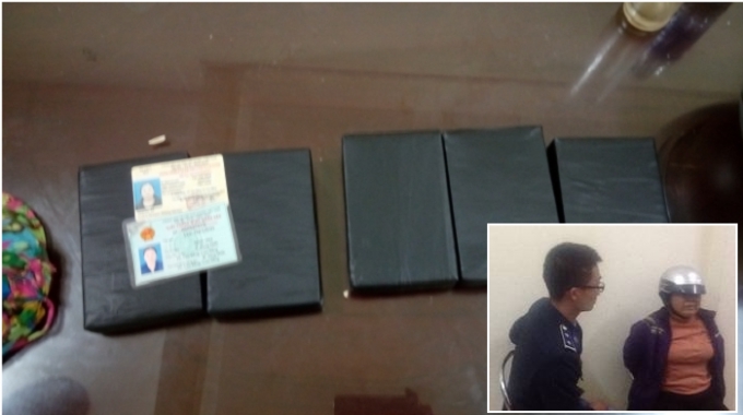 Tang vật (ảnh lớn), c&ugrave;ng đối tượng Lưu Thị Din (ảnh nhỏ) tại Cơ quan c&ocirc;ng an.