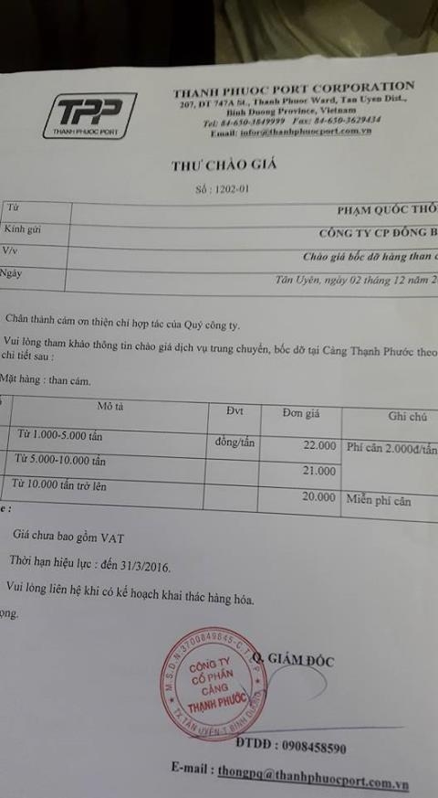 Bảng b&aacute;o gi&aacute; giữa 2 cảng để so s&aacute;nh.