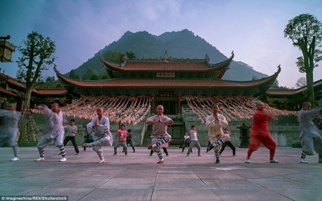 Cảnh luyện v&otilde; gian tru&acirc;n trong ch&ugrave;a Thiếu L&acirc;m ở Trung Quốc