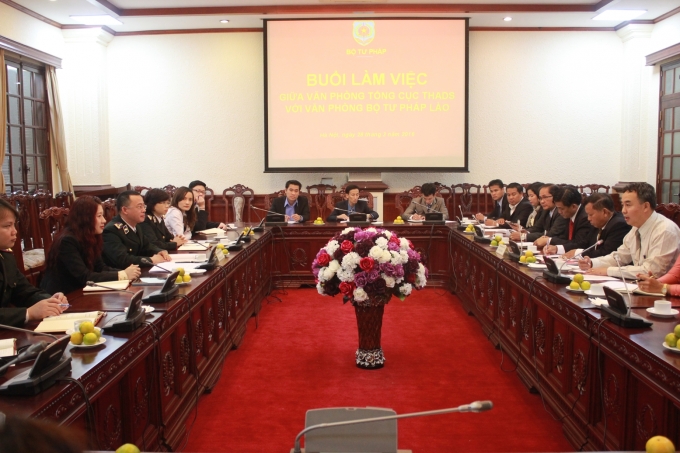Đo&agrave;n văn ph&ograve;ng Bộ Tư ph&aacute;p L&agrave;o l&agrave;m việc với Tổng cục THADS.