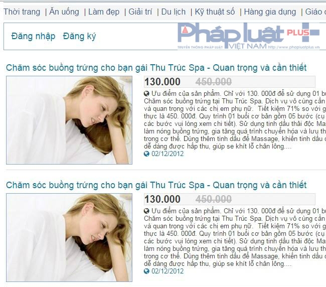 Quảng c&aacute;o tr&ecirc;n Website của Spa Thu Tr&uacute;c.