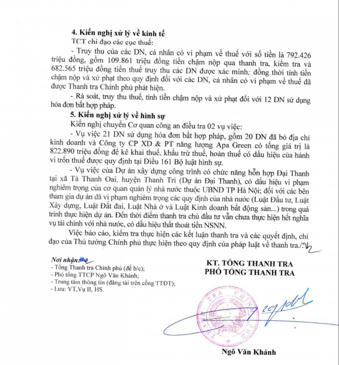 Kiến nghị xử l&yacute; h&igrave;nh sự vụ việc Dự &aacute;n Đại Thanh