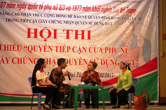 Hội thi T&igrave;m hiểu &ldquo;Quyền tiếp cận đất đai của phụ nữ c&oacute; t&ecirc;n trong Giấy chứng nhận quyền sử dụng đất&rdquo; tại Đại Từ, Th&aacute;i Nguy&ecirc;n.